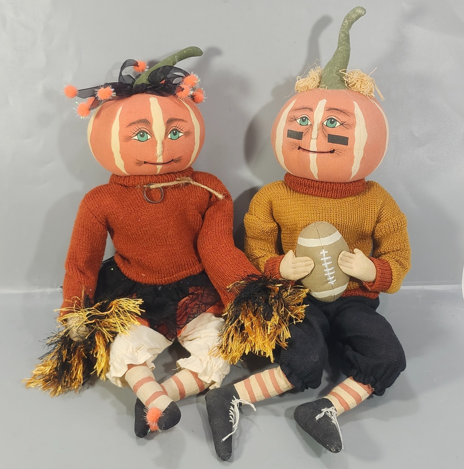 Joe Spencer Defense Dan Football Player Lucille Cheerleader Pumpkin Head Dolls Joe Spencer Defense Dan Football Player Lucille Cheerleader Pumpkin Head Dolls