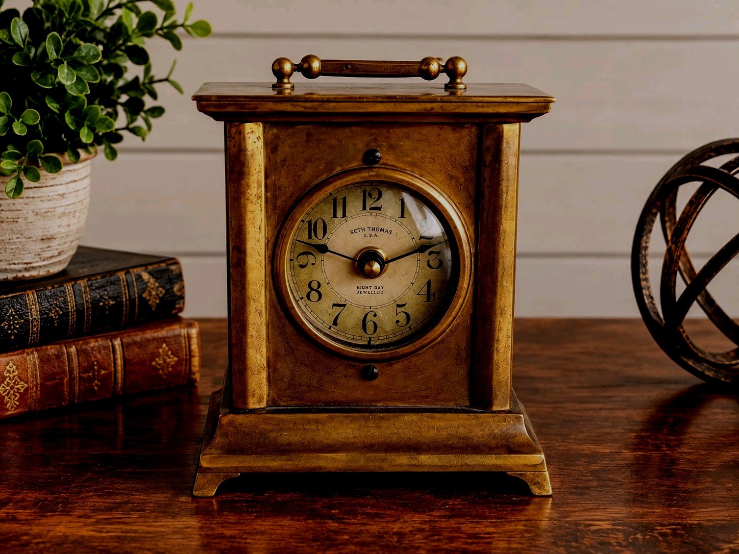 VINTAGE Timeworks SERIES 1906 BRASS Carriage Clock Ornate Mantel Desk WORKING 
