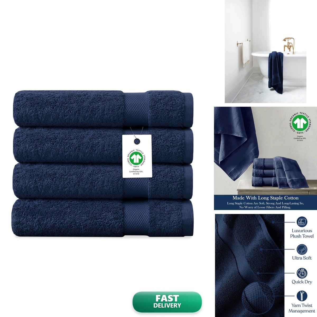 Delara Organic Cotton Bath Towel Pack of 4 - 650 GSM