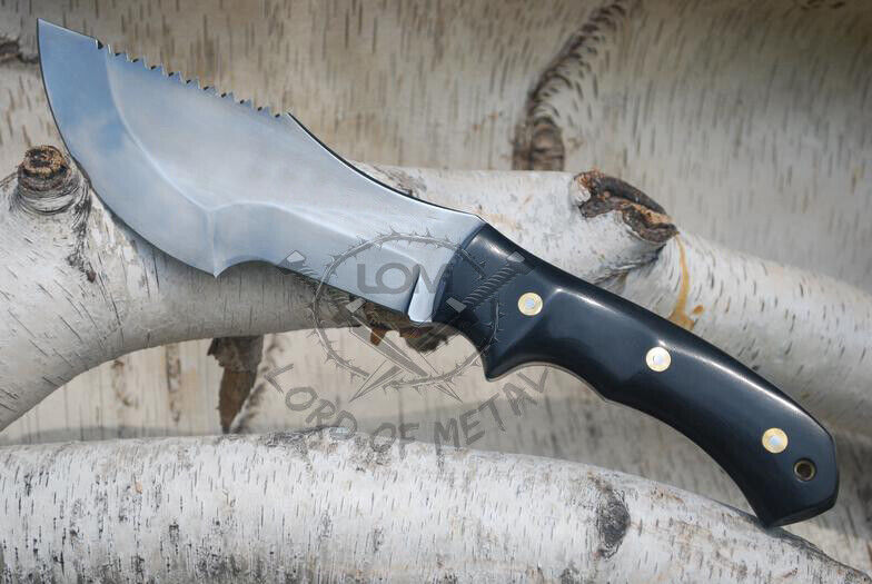 LOM CUSTOM HANDMADE D2 TOOL STEEL G-10 MICARTA TRACKER HUNTING KNIFE WITH SHEATH