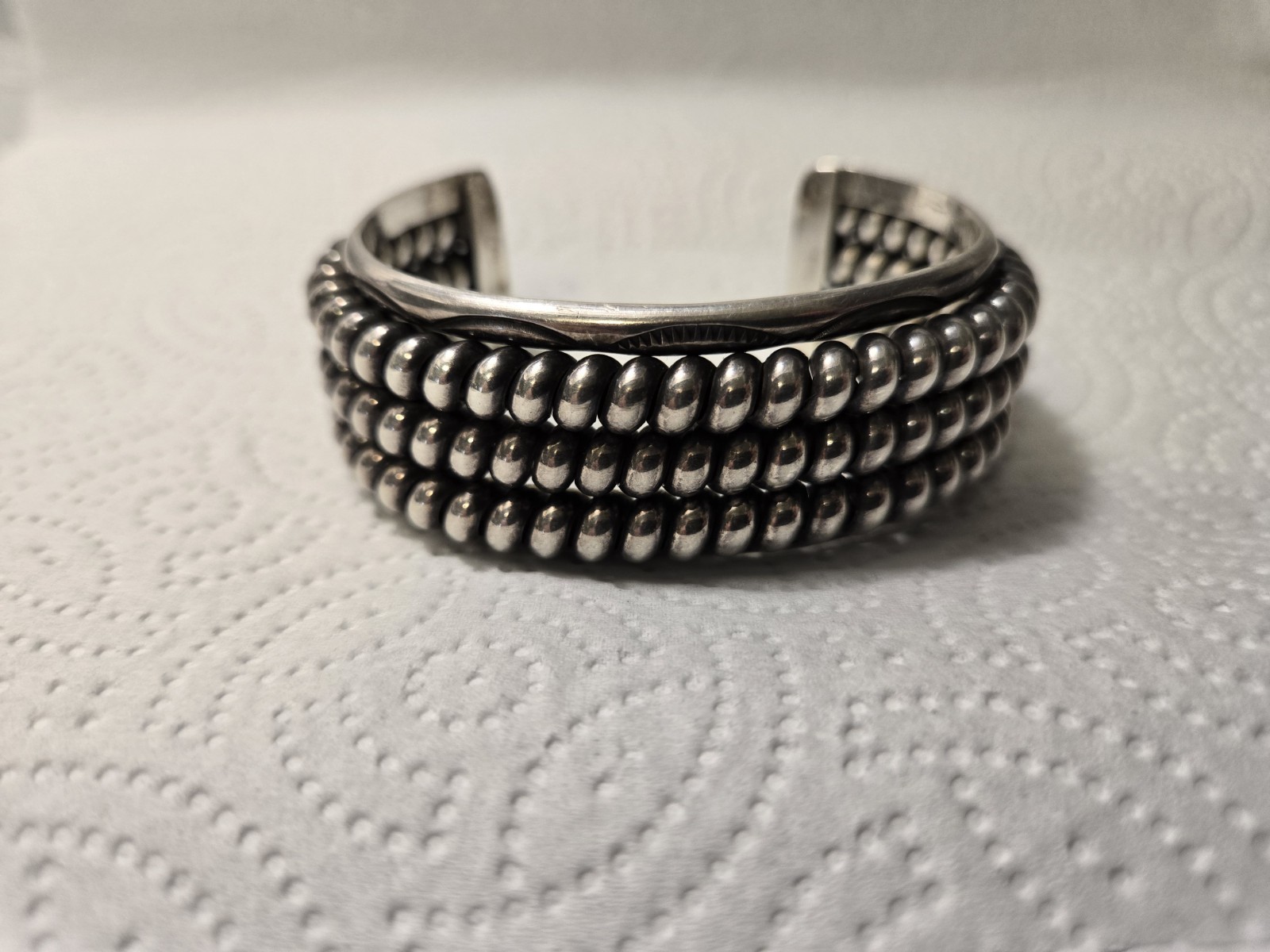 Vintage Handcrafted Navajo Artisan Sterling Silver Coil Rope Cuff Bracelet 96.1g