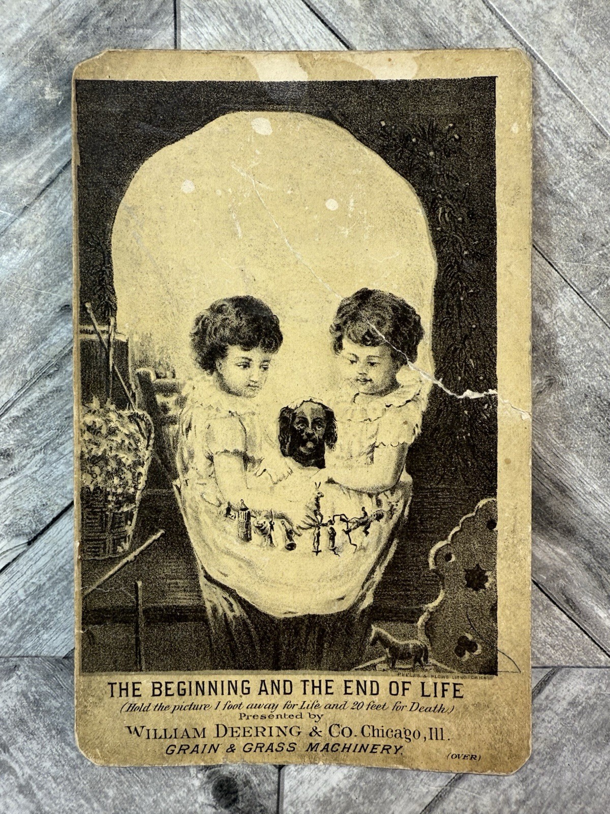 Antique William Deering Trade Card Skull Ghoulish Deering Mowers Machinery/READ