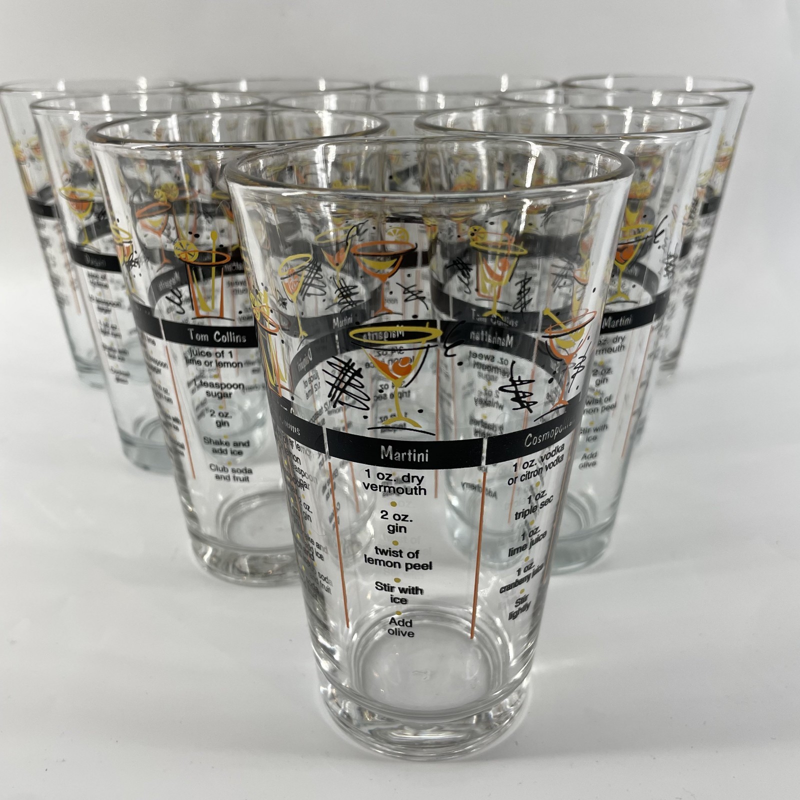 10 Vtg Libbey Mixed Drink Cocktail Recipe 16oz Pint Glass Tumbler Barware Party