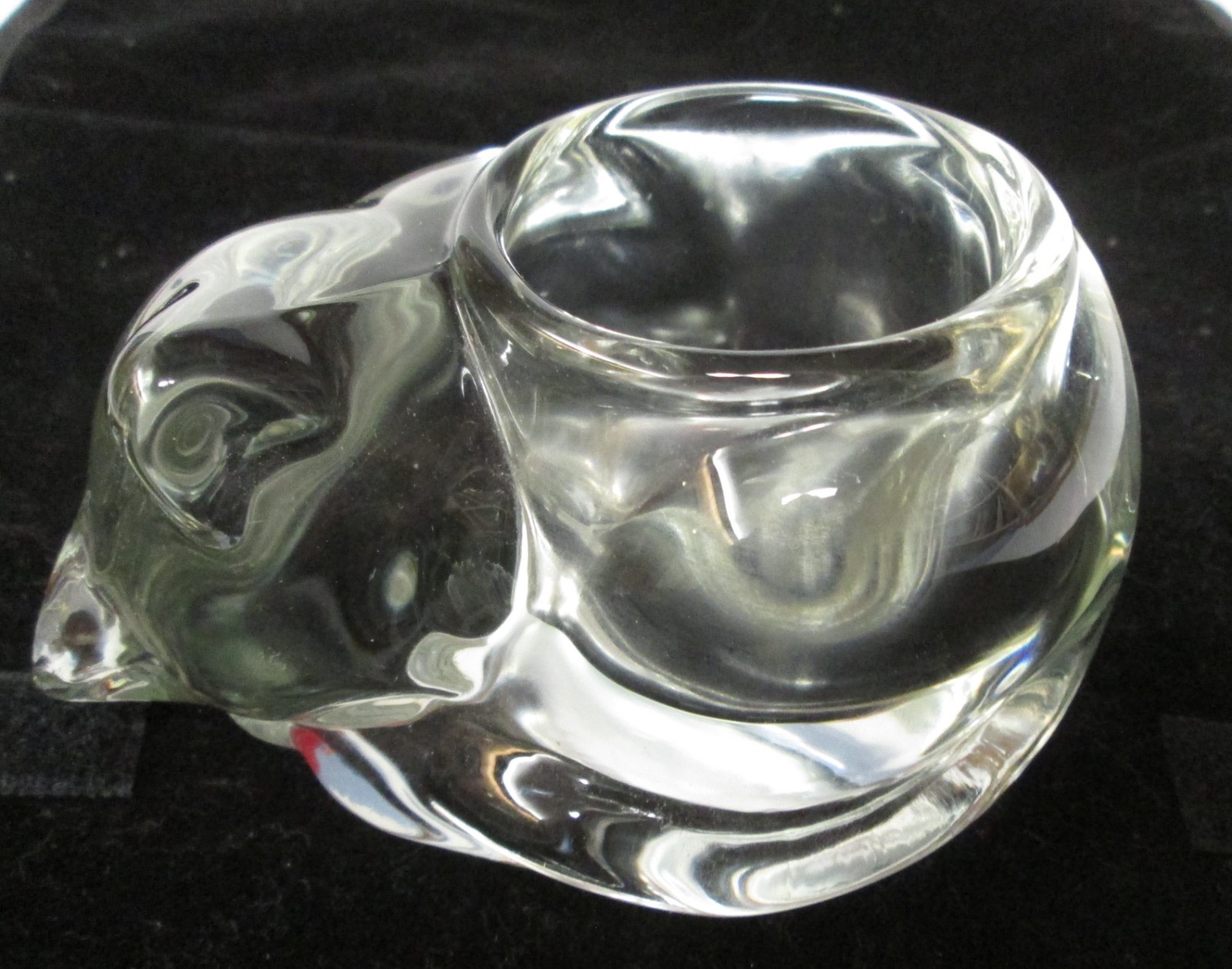 sleeping kitty cat votive candle holder - heavy clear glass