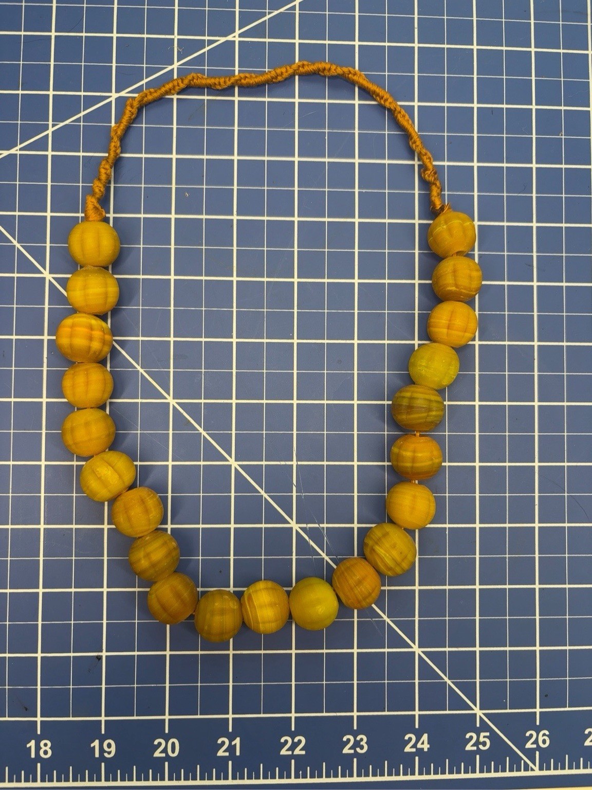 Antique Yellow Melon Glass African Trade Beads Large Amber Venetian Strand