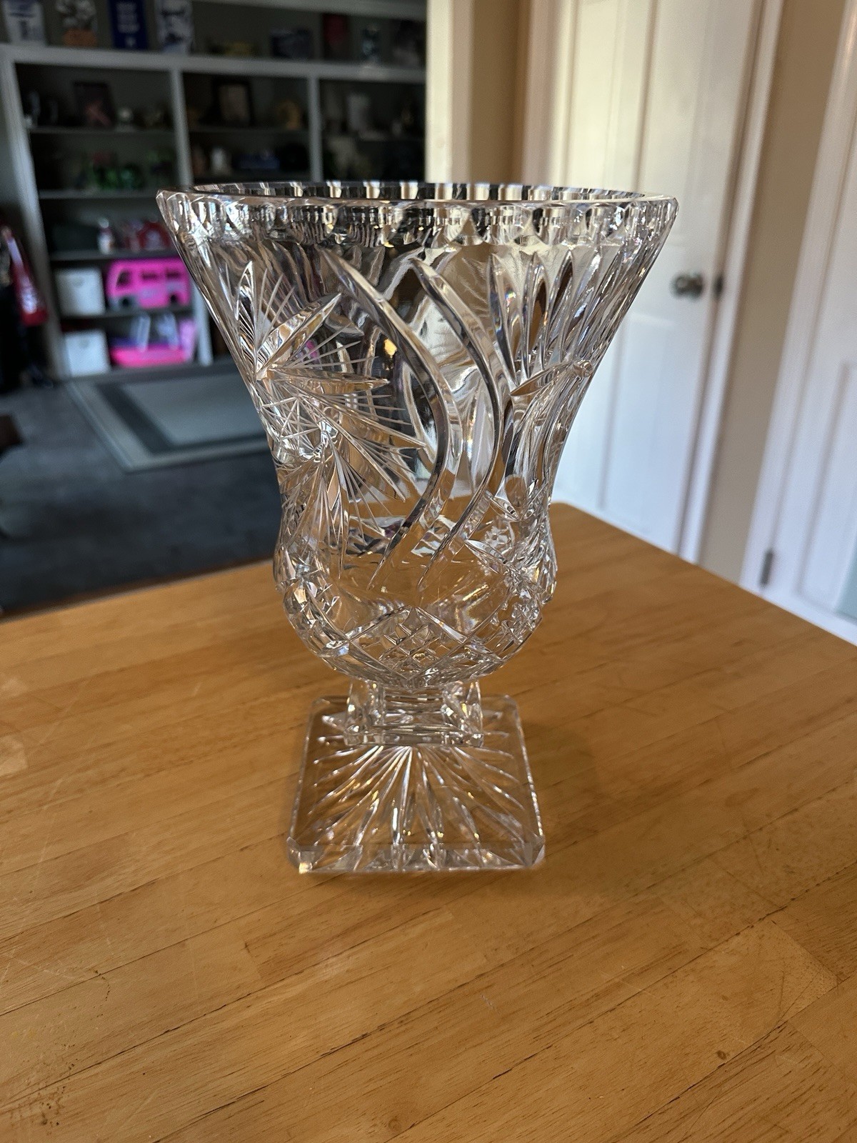 Vintage Crystal Clear Etched Glass Vase