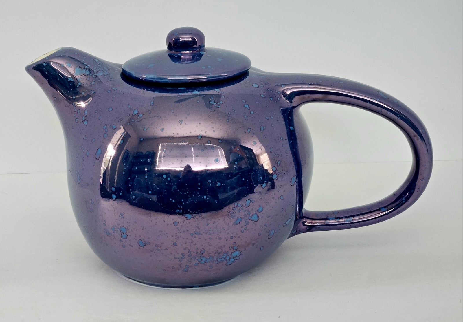 Vtg 1970s Evandale Blue Lustre Speckled Hand Painted 7-Cup Teapot w/ Lid