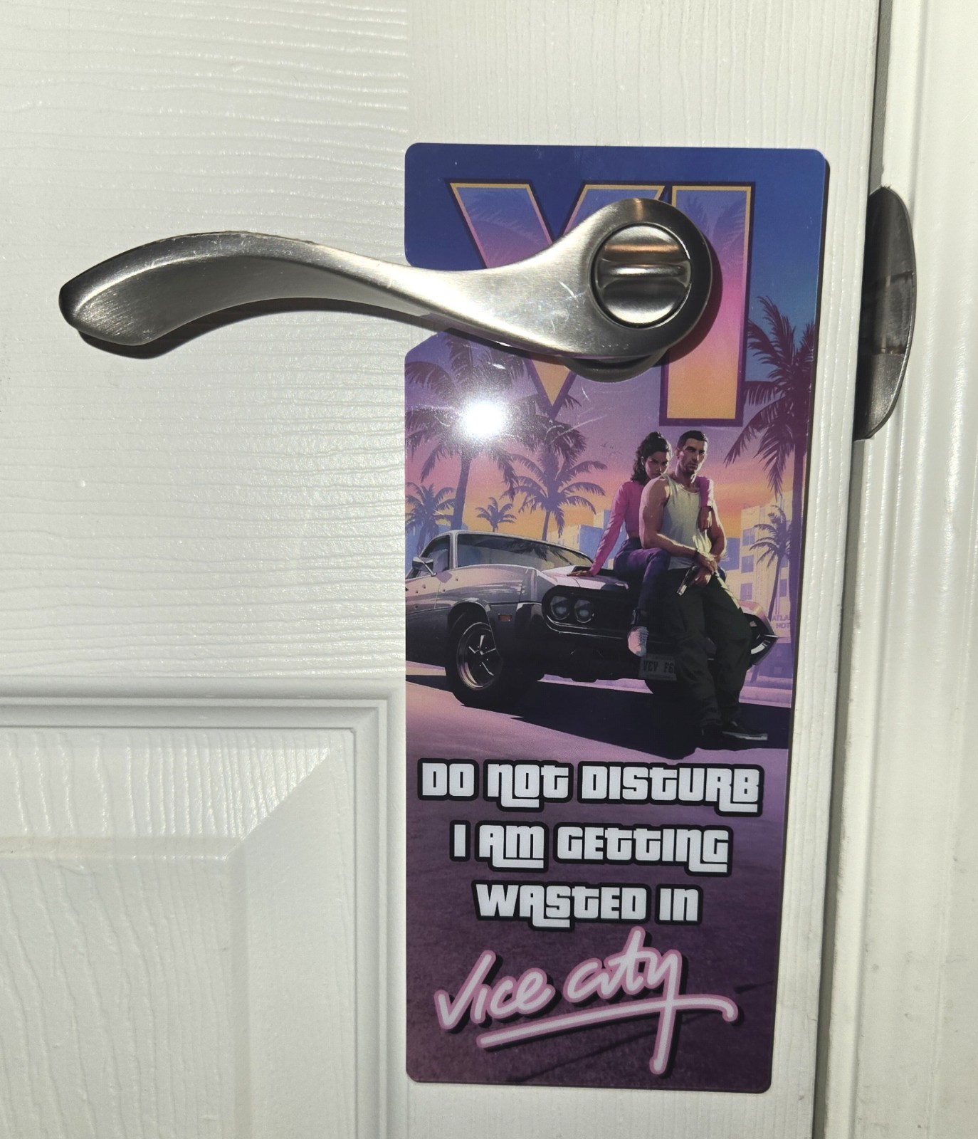 GTA 6 Inspired Do Not Disturb Sign Door Hanger Video Gamer Man Cave VIce City 