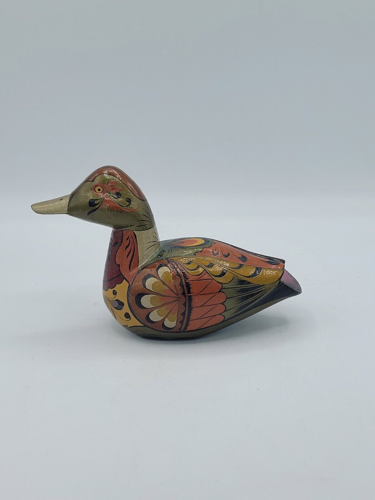 Handmade Hand Painted Miniature Wood Duck Folk Art Figurine Detailed