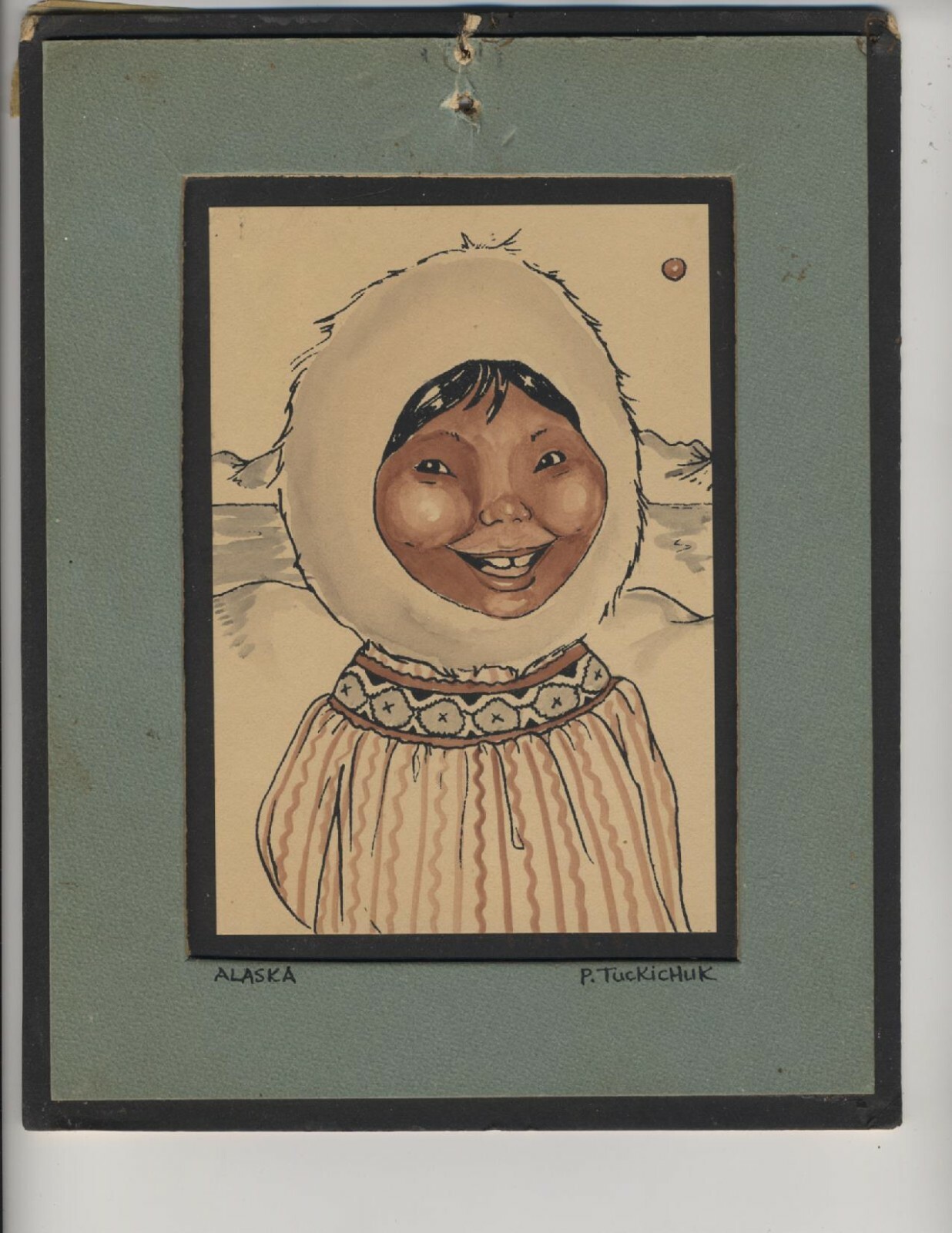 ALASKAN NATIVE AMERICAN ARTIST WATERCOLOR BY P. TUCKICHUK