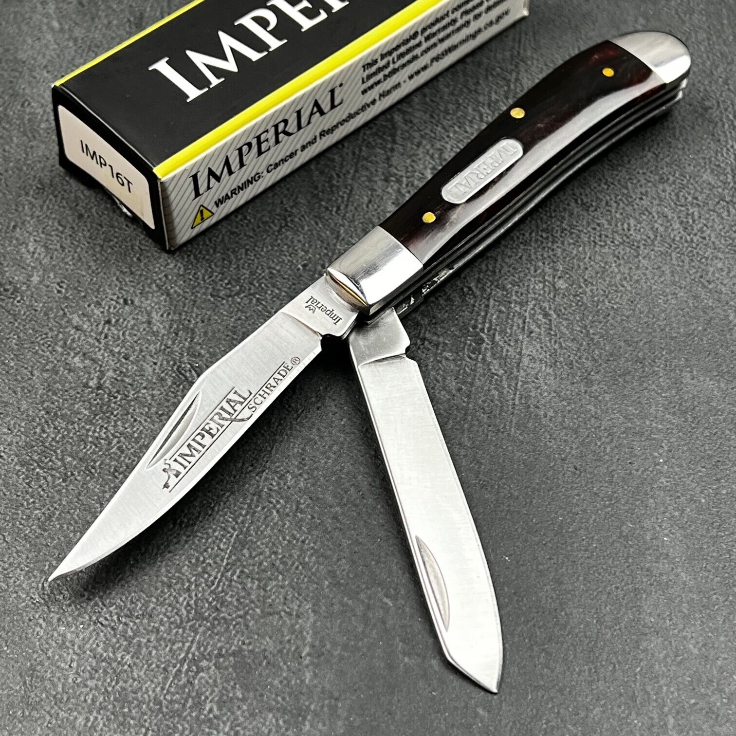 Schrade Imperial Amber Celluloid Medium 2 Blade Trapper EDC Folding Pocket Knife