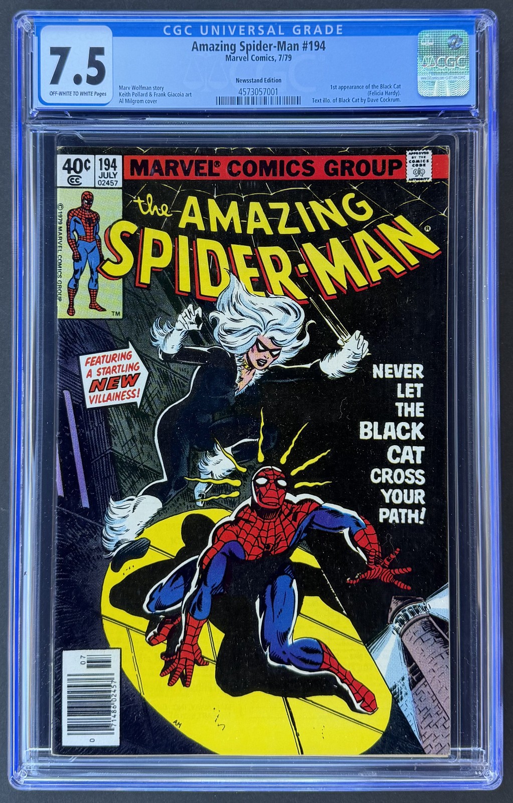 Amazing Spider-Man #194 CGC 7.5 Newsstand Beautiful Book 1st App Black Cat 1979