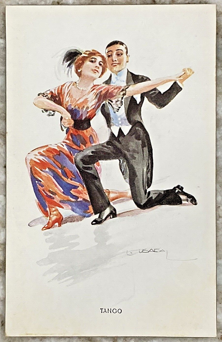 TANGO Couple Dancing Art Signed Luis Usaba Glossy DB Postcard B187
