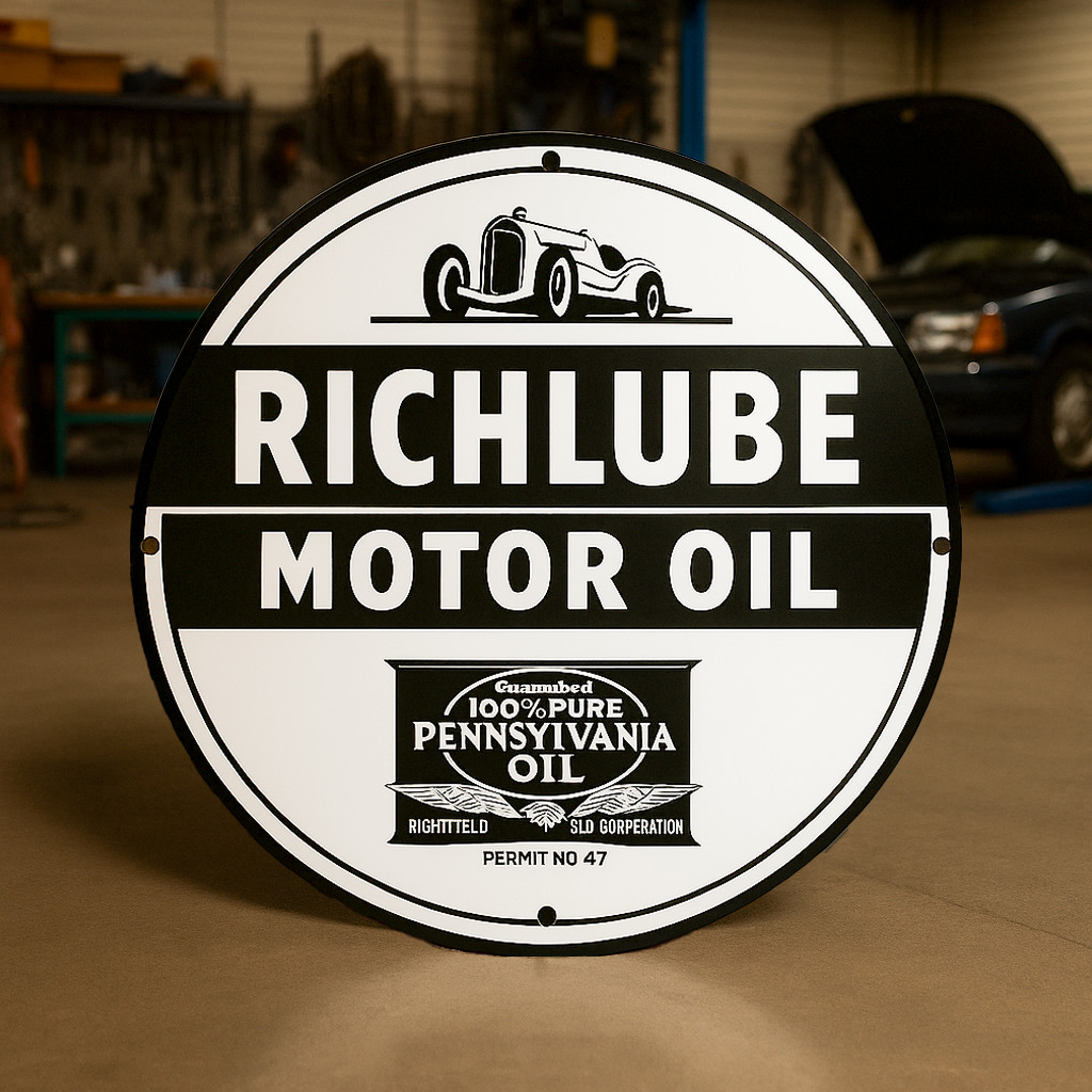 Vintage RICHLUBE Motor Oil Round Heavy Metal Sign XL  - 19.7\