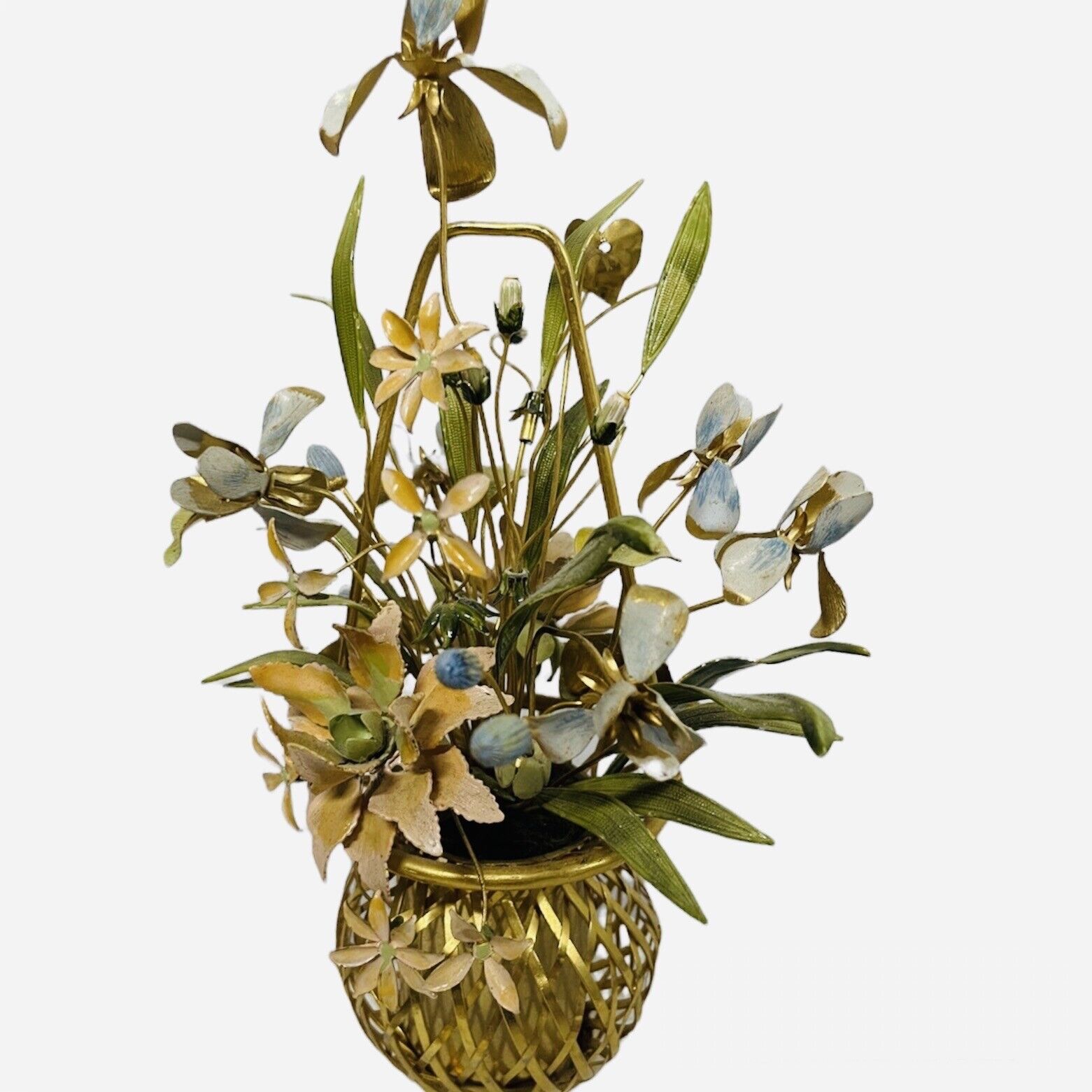 Mottahedeh Design Brass Basket With Enamel Flower & Leaf Design