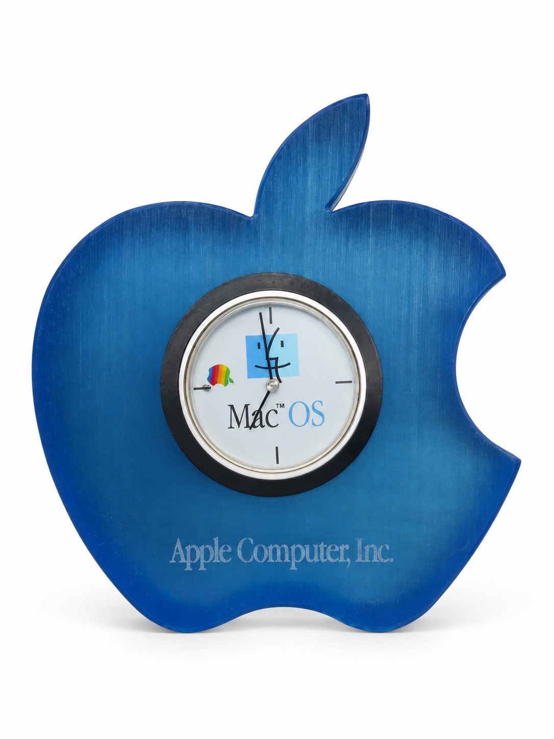 Apple Computer, Inc. Blue Apple Logo Mac OS Analog Metal Desk Clock w/ Box