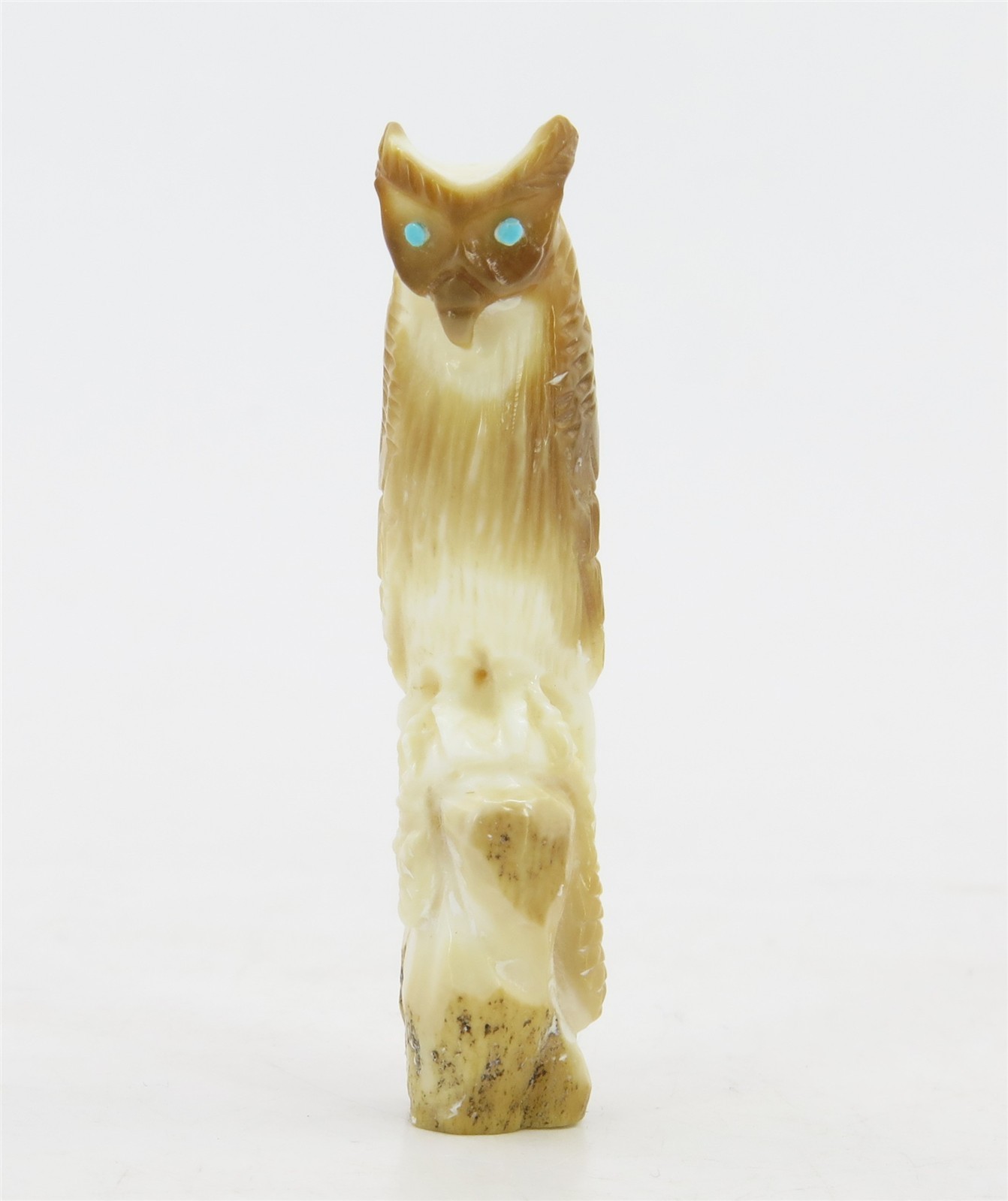 Native American Zuni Carved Antler Owl & Snake Fetish by Derrick Kaamasee 1-7/8\
