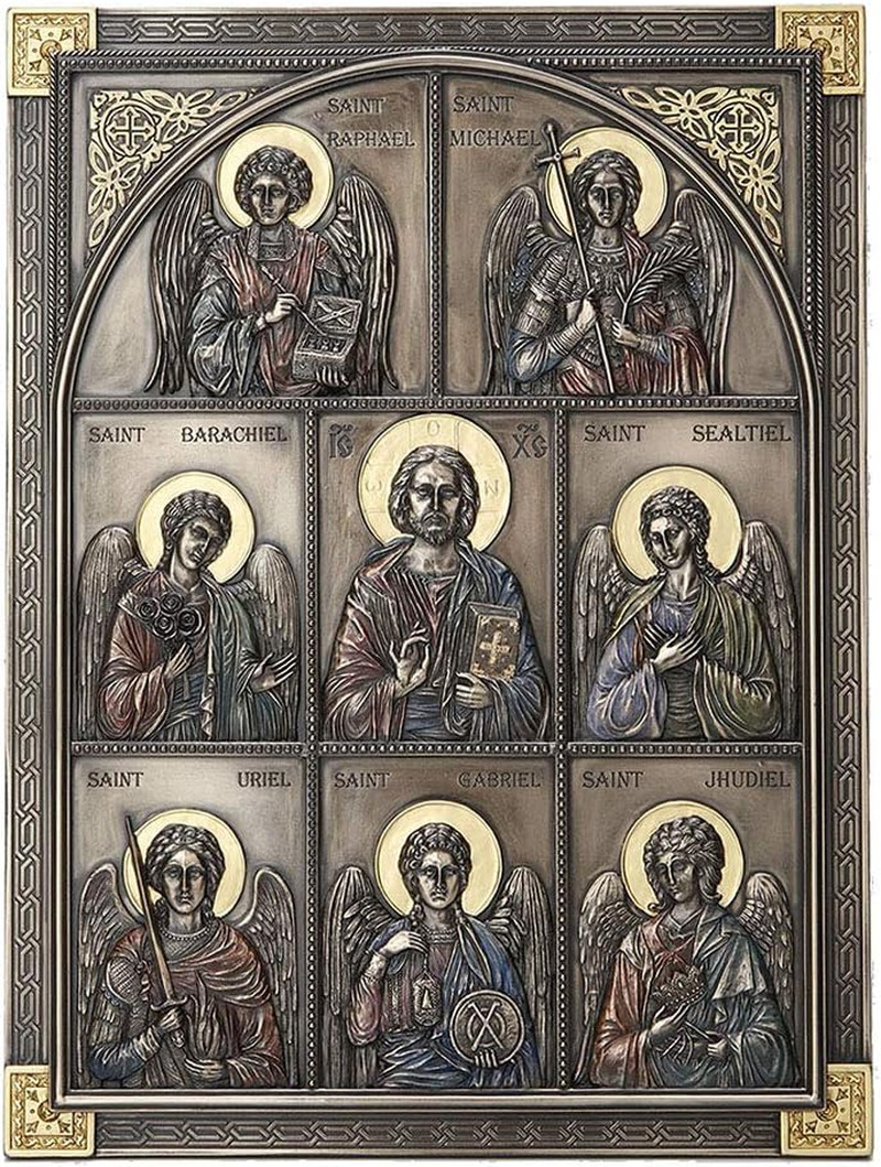 12.25 Inch Jesus and the Seven Archangels Classic Style Antique Bronze Finish Wa