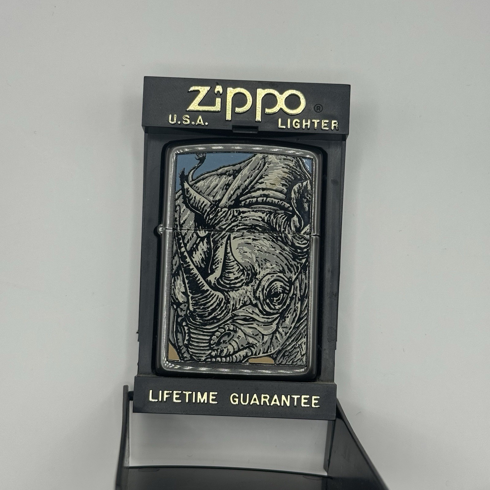 Vintage 1995 Zippo Lighter Barrett-Smythe Endangered Animals Black Rhino I XI