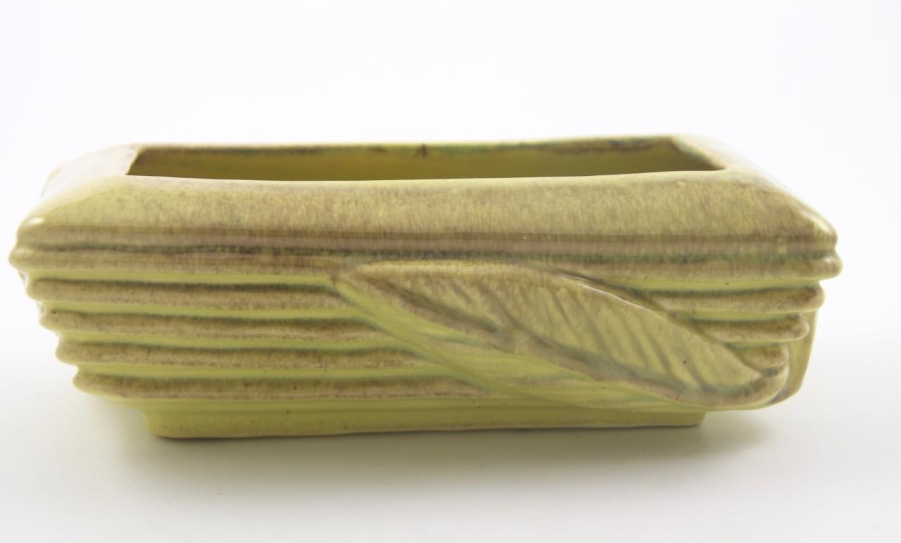 Vintage Gonder Original Oblong Ribbed Pottery Planter Dimensional Leaf Design