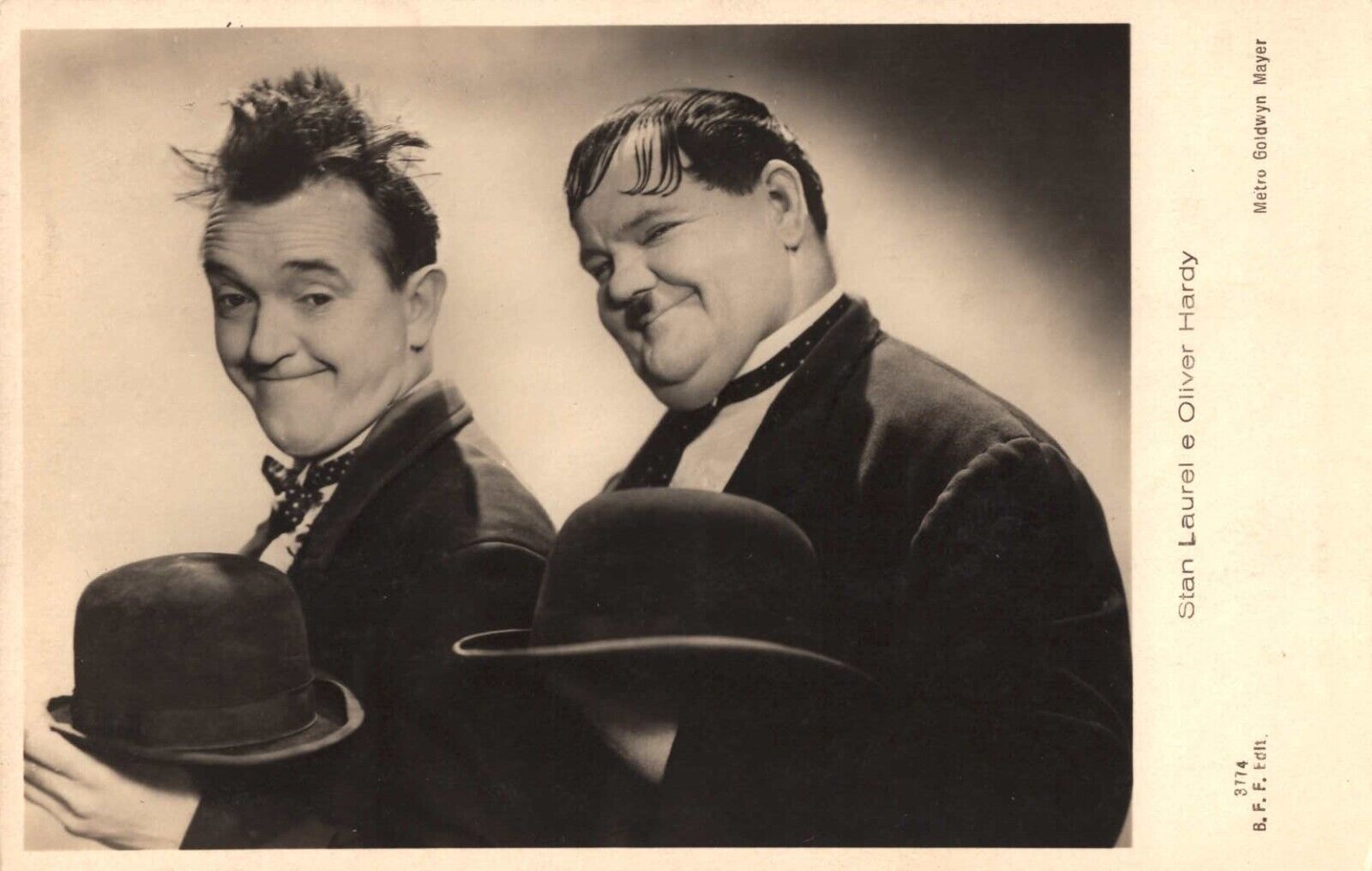Stan Laurel & Oliver Hardy Metro Goldwyn Mayer Vintage Italian Matte Postcard