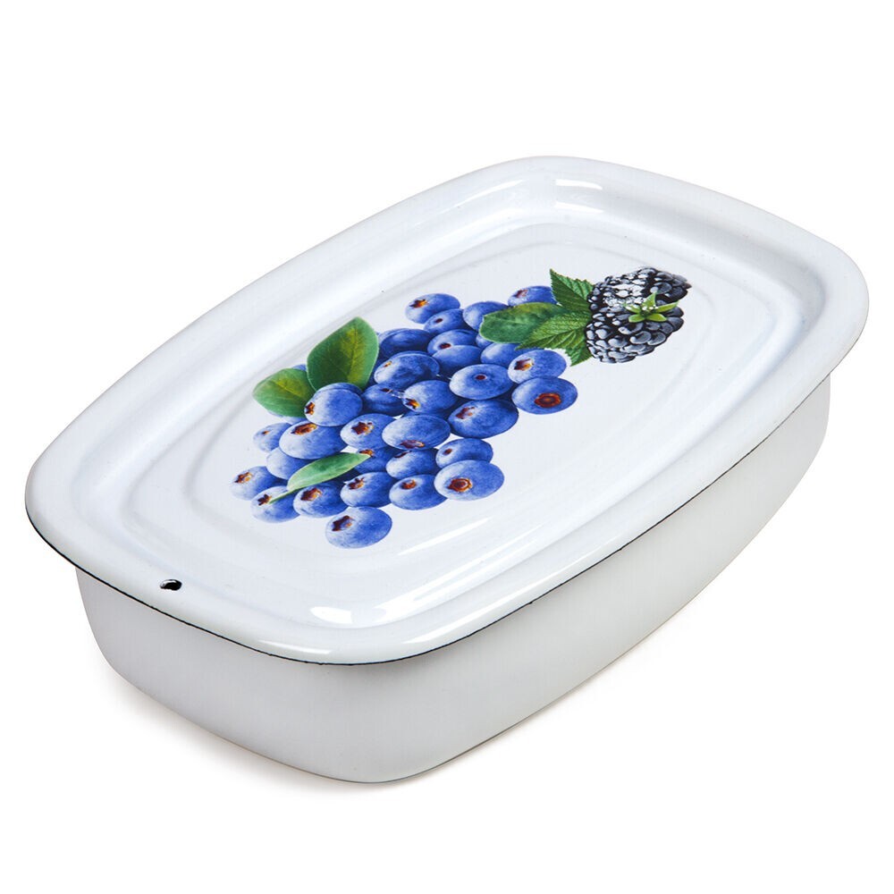 STPGOODS Blueberry Enamel Kitchen Storage Container Enameled Baking Tray 1.6 qt