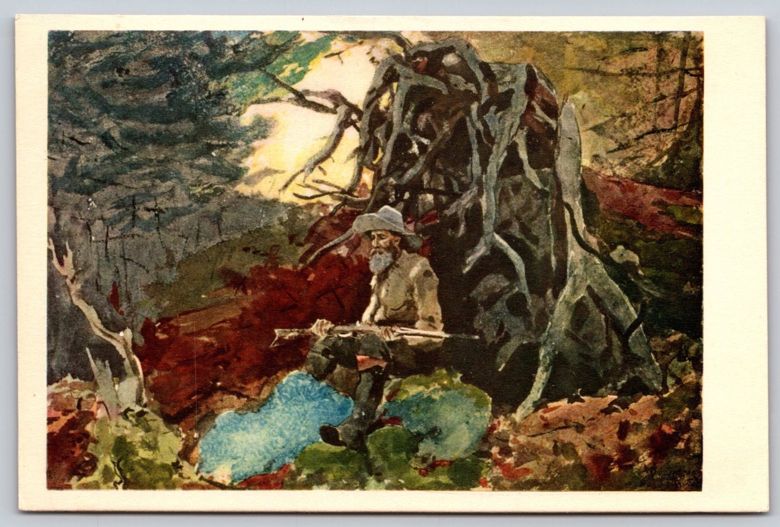 Winslow Homer Campfire Man Rifle Art Institute Chicago Max Jaffé Postcard PC202
