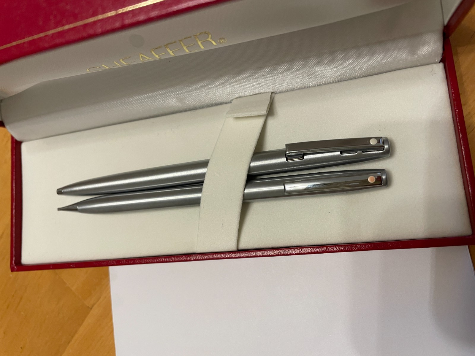 Vintage Set Sheaffer 444  Brushed Steel/Chrome finish Ball Point Pen and Pencil