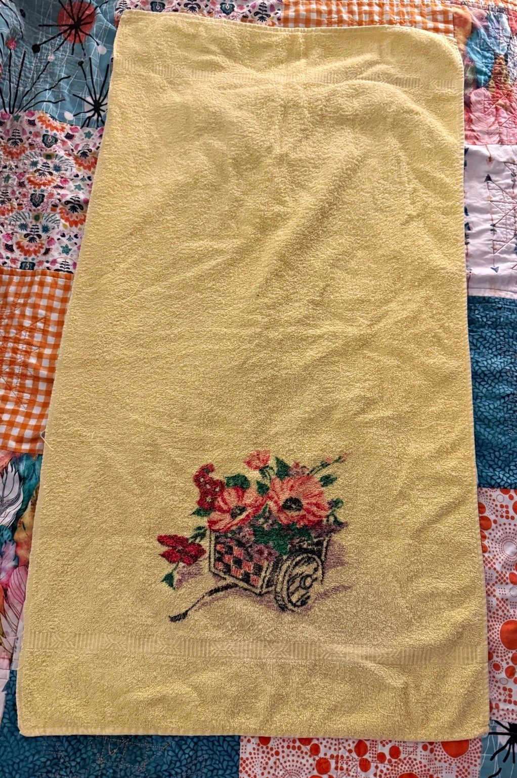 Vintage Cannon Yellow/Red/Orange Floral with Cart/Basket Bath Towel