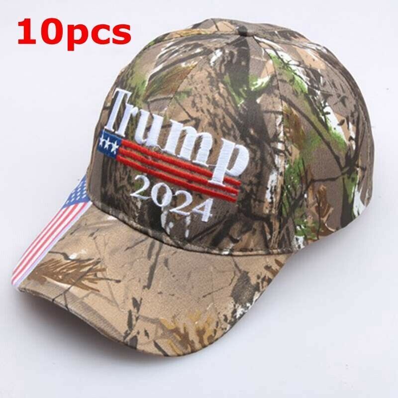 10pc Trump 2024 US president cap Hat USA flag Camouflage Cap baseball embroidery
