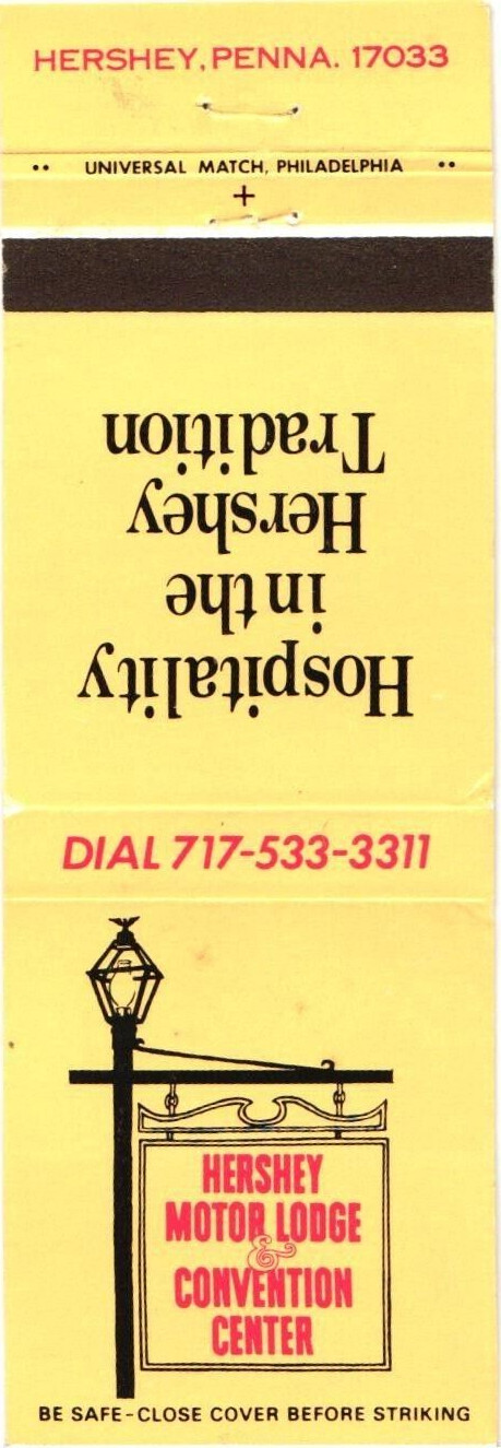 Hershey Motor Lodge & Convention Center Hershey PA Vintage Matchbook 1970s Hershey Motor Lodge & Convention Center Hershey PA Vintage Matchbook 1970s