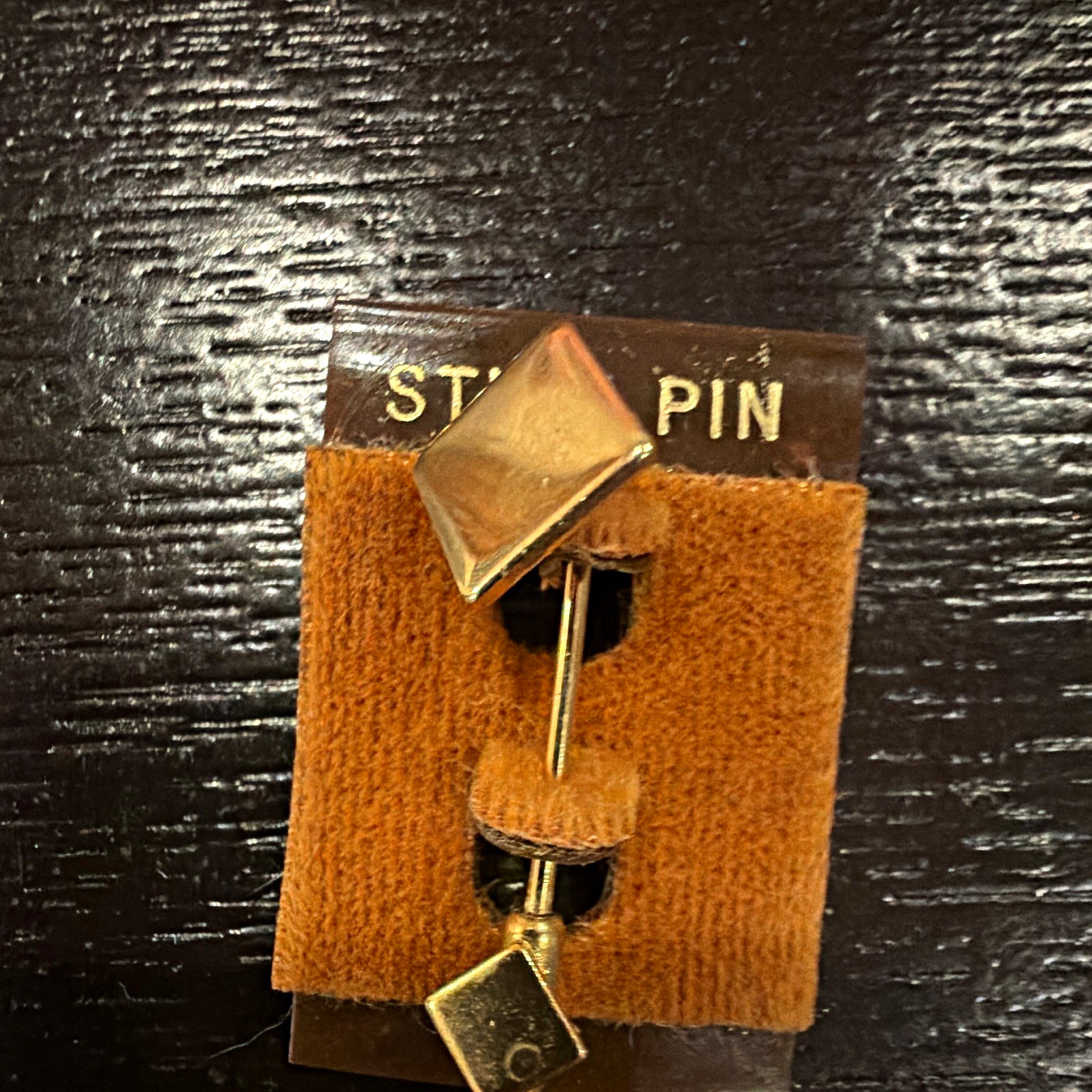 Vintage Gold Tone Square Stick Pin Tie/Lapel Pin on Original Card