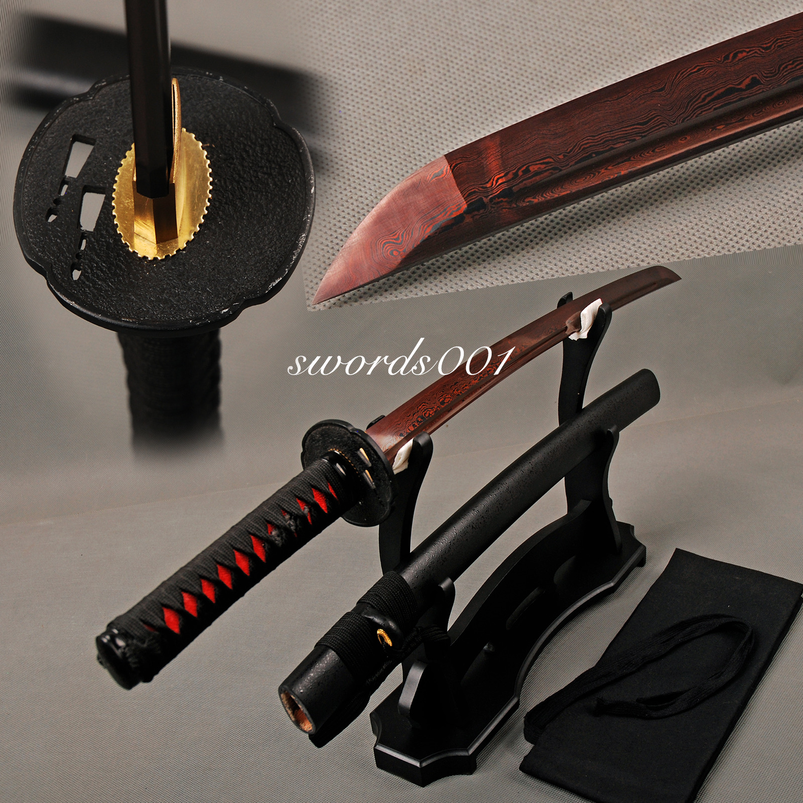 31\'\' wakizashi damascus folded steel japanese samurai full-tang functional sword