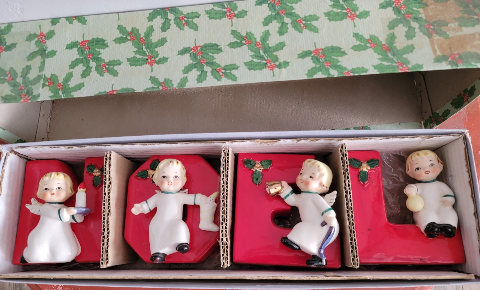 VTG NAPCO NOEL Christmas Yuletide Red Ceramic Letter Vase Candle Holders  As Is
