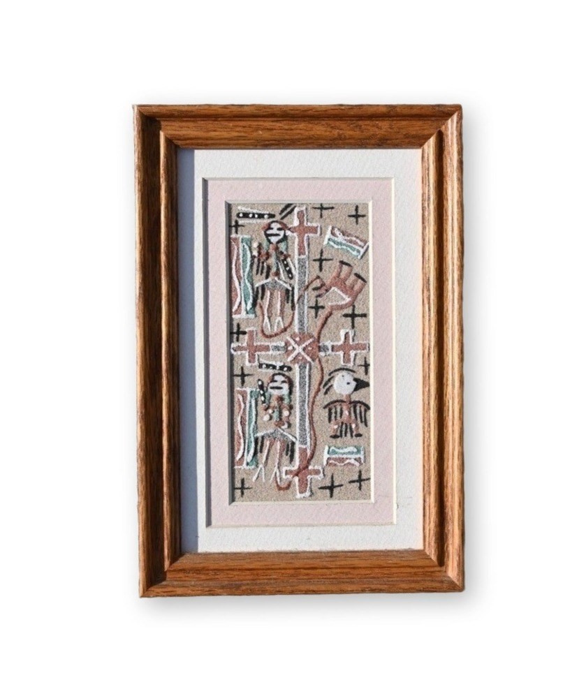 Navajo Sandpainting Creation Story Framed Signed Native American Southwest Art