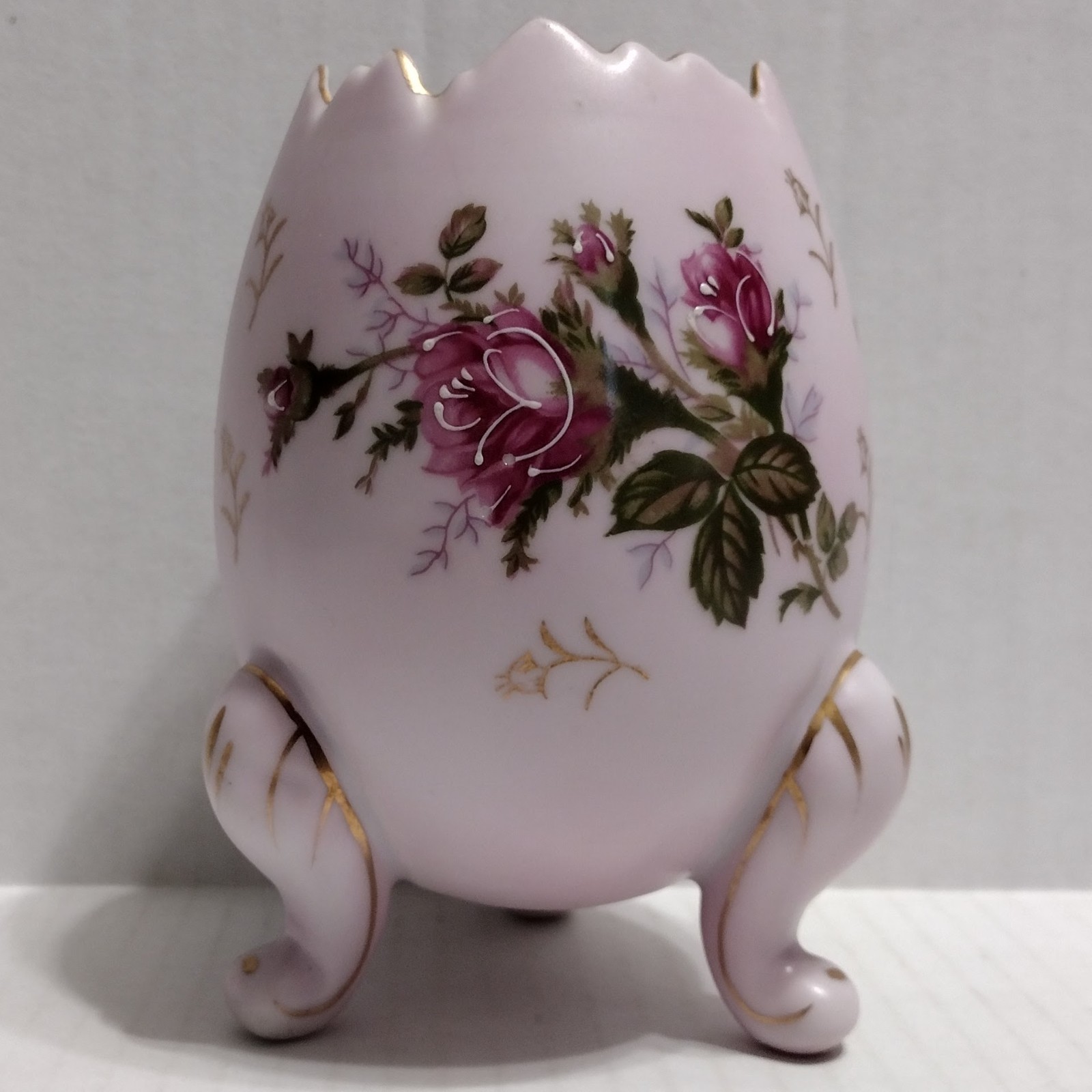 Vtg 1950s Napco Pink Moss Rose Cracked Egg Vase C3199 Footed Japan MCM Porcelain