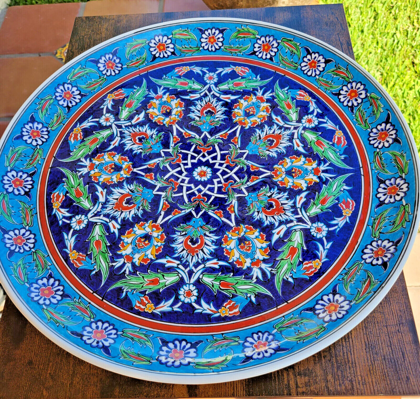 KUTAHYA PORCELAIN Handmade Turkish Plate 16” diameter Artist Signed 2