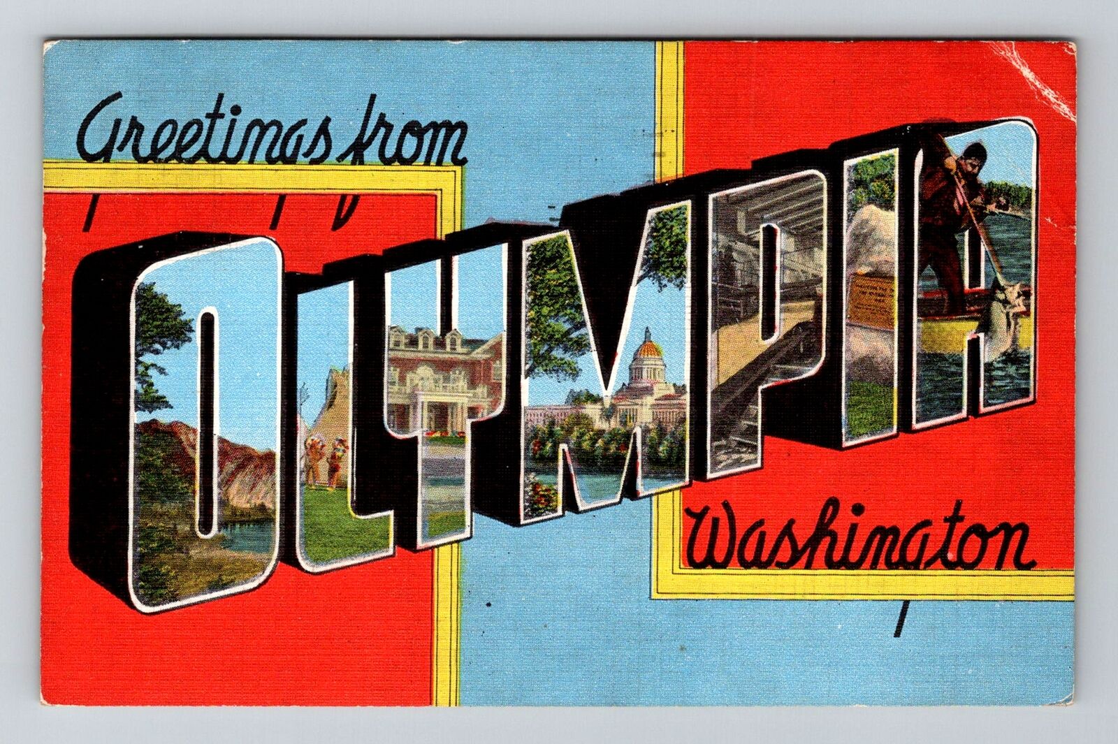 Olympia WA-Washington, General LARGE LETTER Greetings, Vintage c1948 Postcard