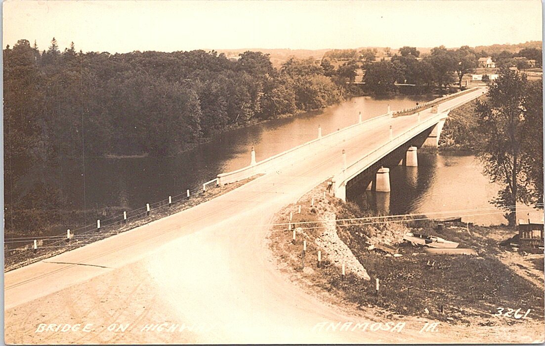 RPPC Anamosa Iowa Town Scene at Highway Bridge 1930s RPPC Anamosa Iowa Town Scene at Highway Bridge 1930s