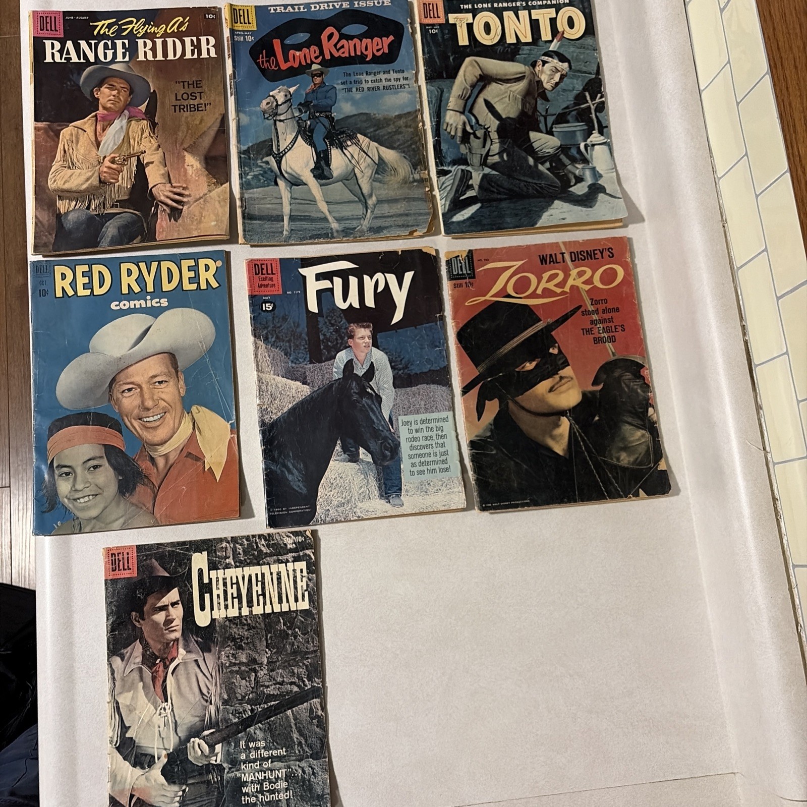Lot 7 1950s Dell Books Red Ryder Fury Lone Ranger Tonto Zorro Cheyenne Rider Pic