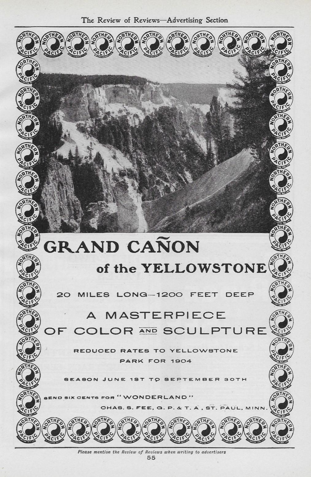 1904 Northern Pacific Railroad - Grand Canyon of the Yellowstone Travel VTG Ad