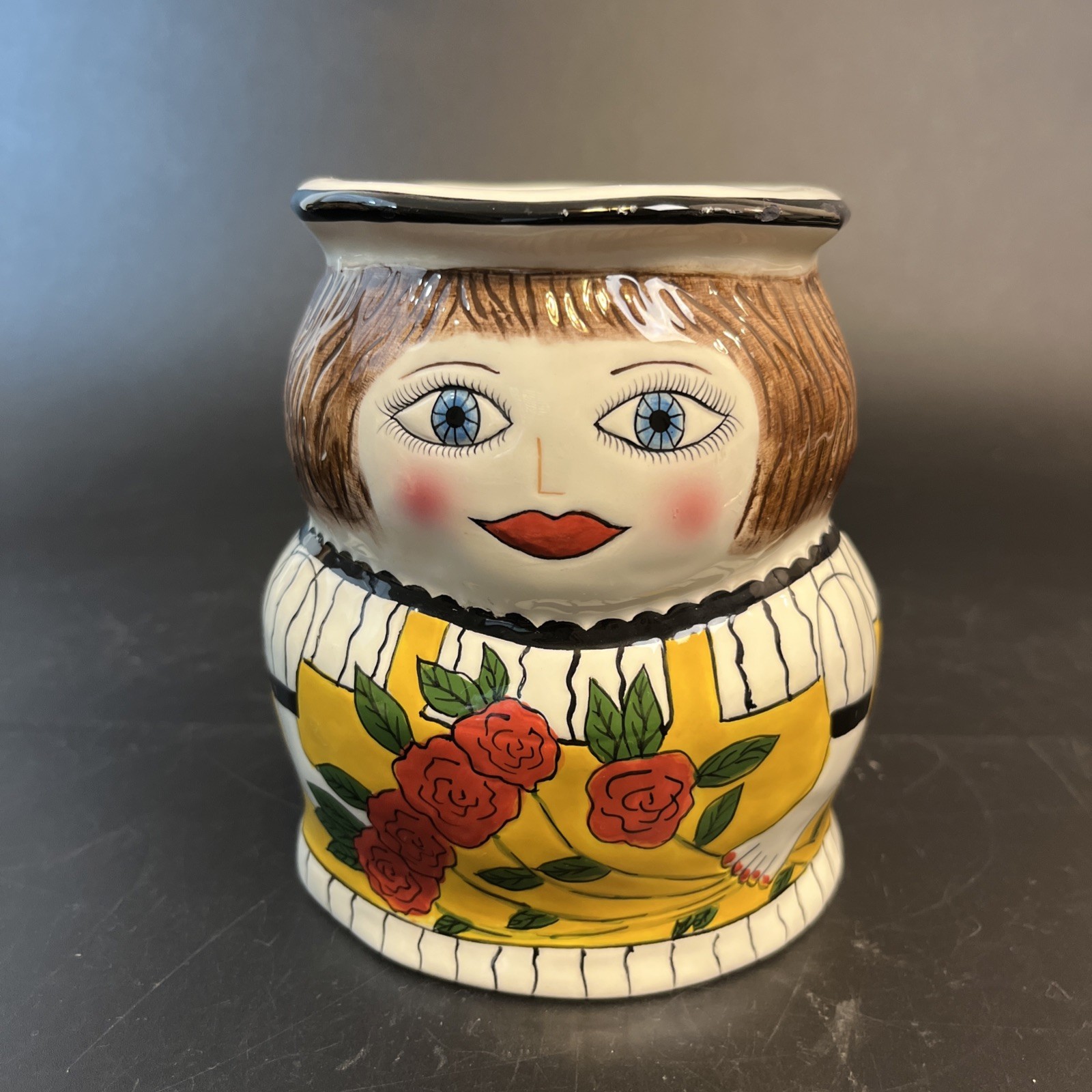 Vtg Susan Paley Bella Casa Ganz Roseanne Ceramic Jar Canister Bank (No Cork) 5\