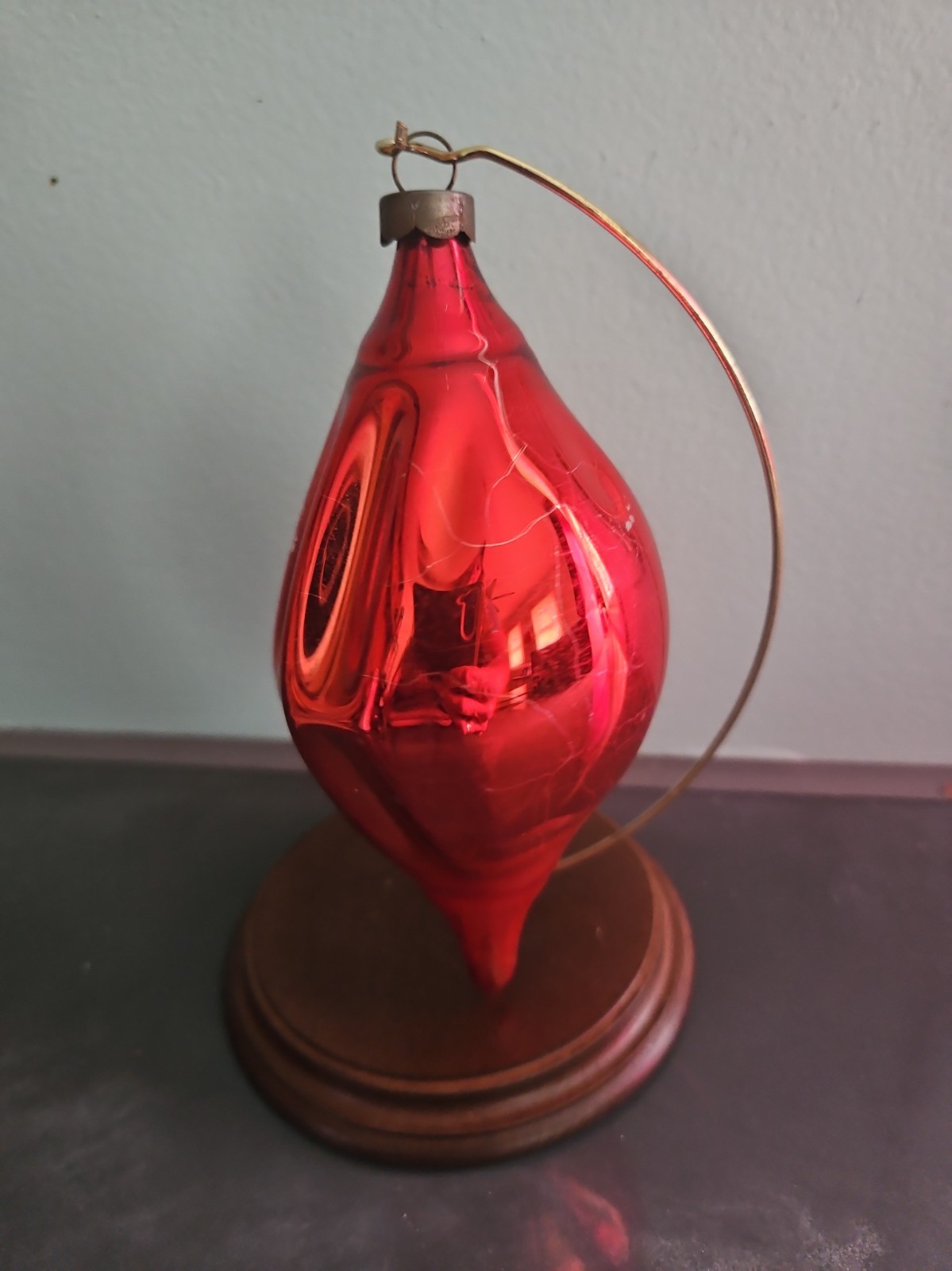 Vintage Red Heim Teardrop Glass Christmas Ornament 5\