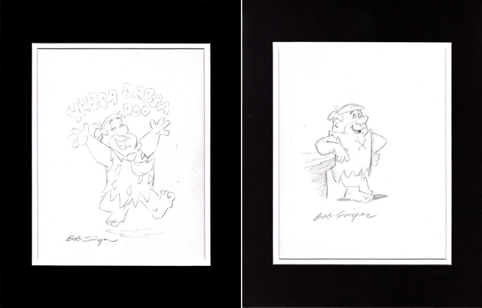2 LOT The FLINTSTONES Fred and Barney Pencil Drawings Signed by Bob Singer