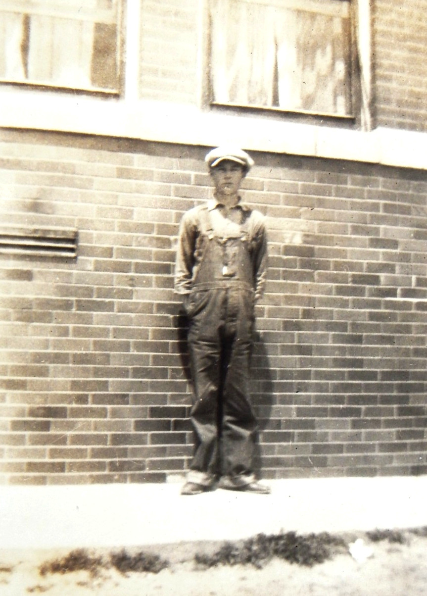 1920s YOUNG MAN IN WORKMANS OVER ALLS JACK WOTTERS PHOTO 2.5\