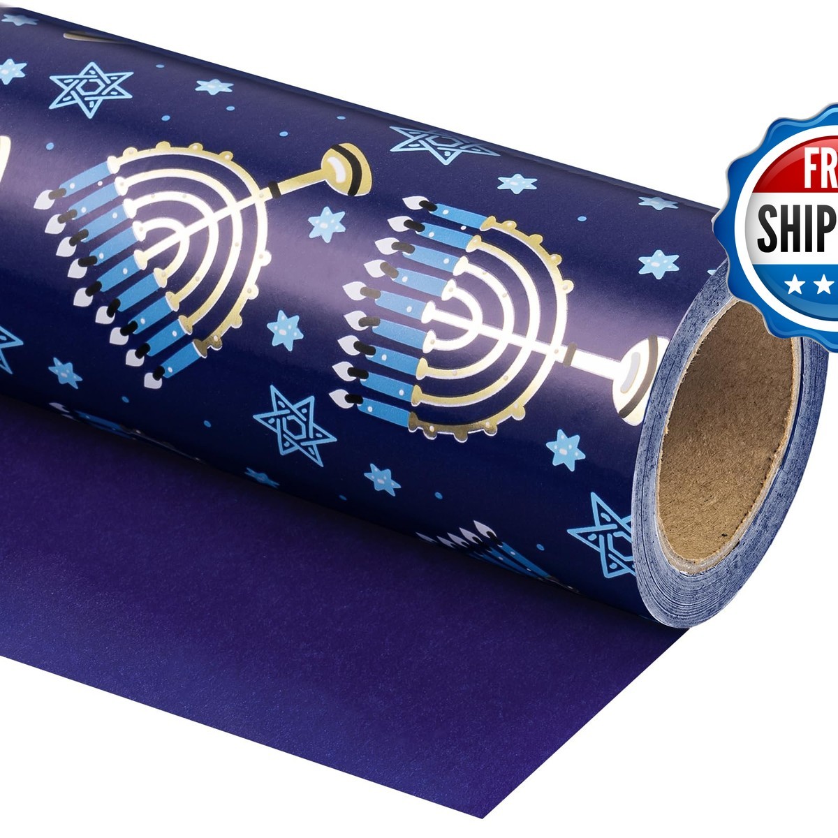 WRAPAHOLIC 30x100 ft Jumbo Roll Hanukkah Wrapping Paper - Blue Menorah Lights WRAPAHOLIC 30x100 ft Jumbo Roll Hanukkah Wrapping Paper - Blue Menorah Lights