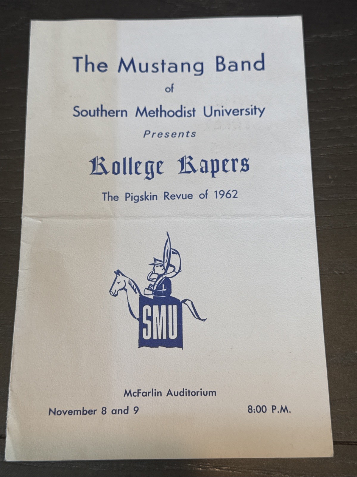 1962 Southern Methodist University Mustang Band Peak Skin Review Program