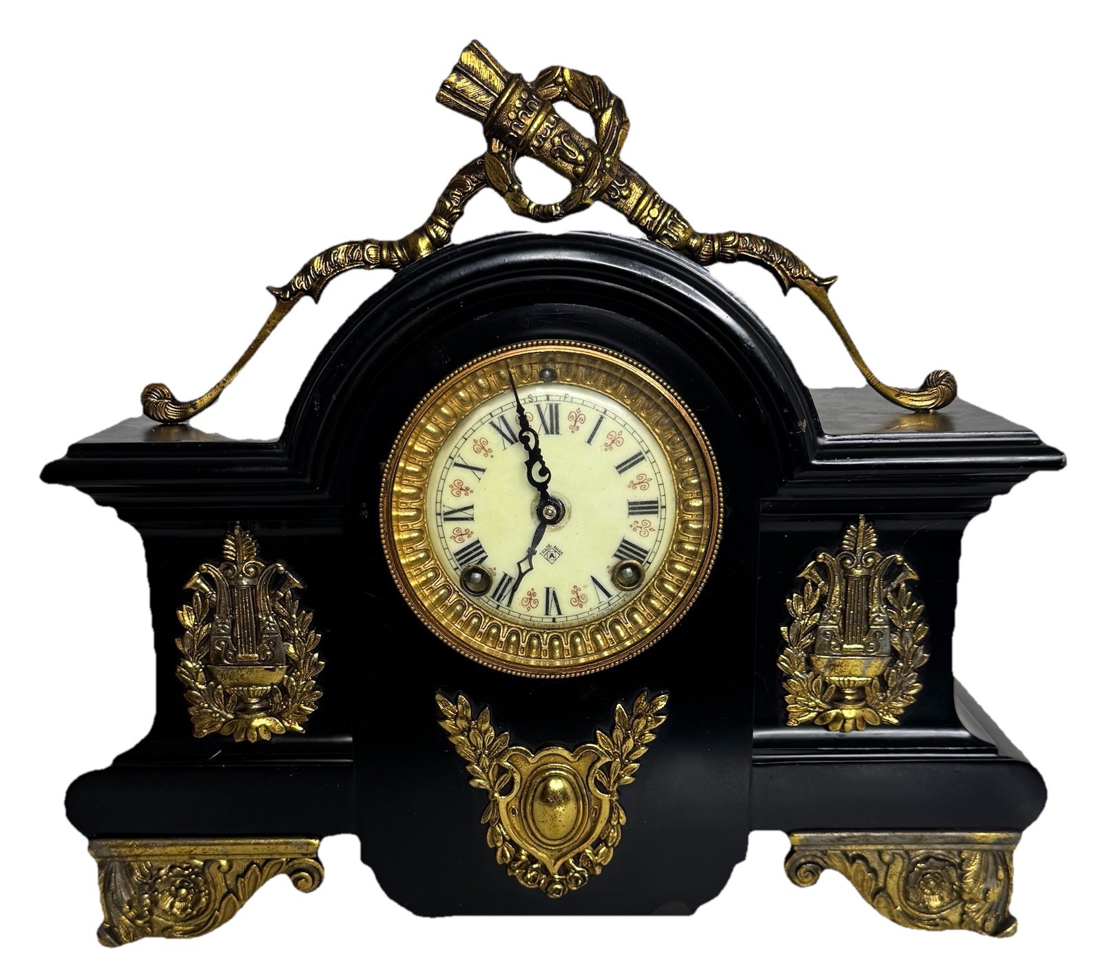 Antique 1880 Ansonia Cast Iron Laurel Mantel Clock Fully Serviced