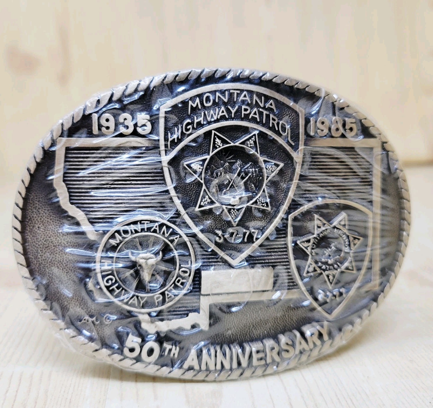 Vintage Montana Highway Patrol 50th Anniversary Belt Buckle (1985) NEW SEALED