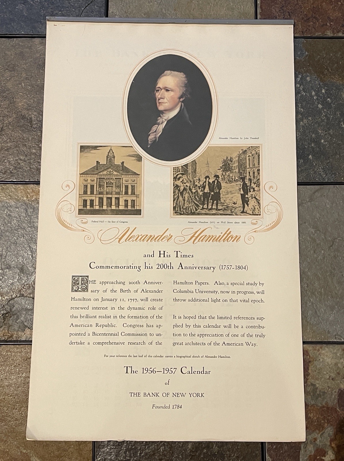 Vintage 1956-1957 Alexander Hamilton And His Times, The Bank Of New York.